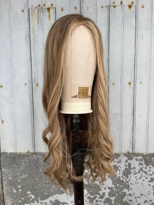 Blonde Topper 100% Virgin Remy human hair topper, fully hand tied full lace, blonde topper with roots and highlights, 28” inches - 10”x12”
